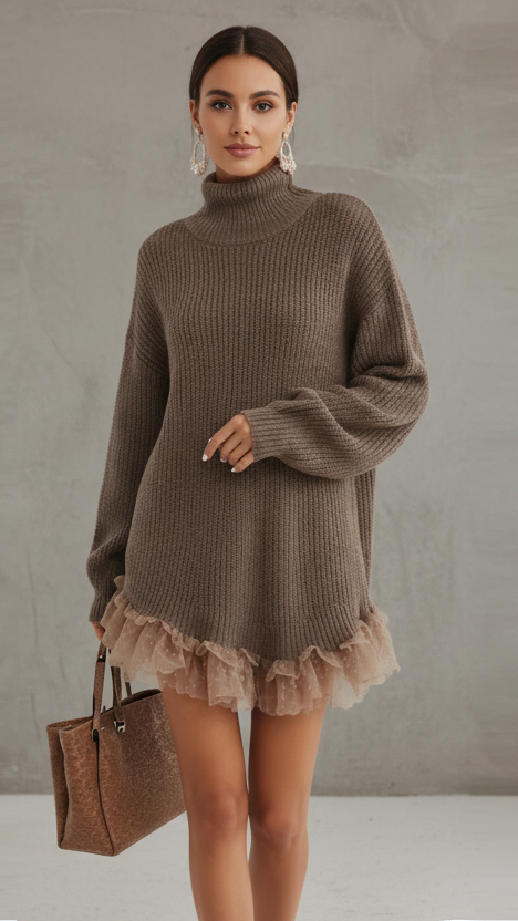 VESTIDO VALENTINA ROCHE FRINGE TAUPE