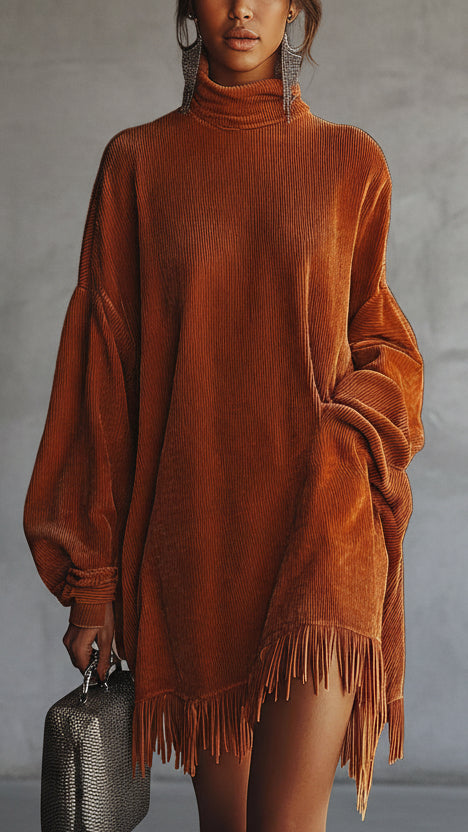 VESTIDO SUÉTER OVERSIZE DE PUNTO CON FLECOS