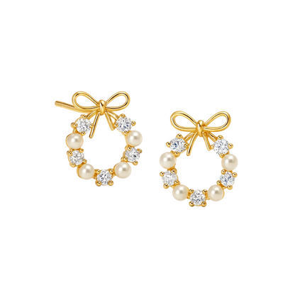 PENDIENTES VALENTINA ROCHE ARO CON LAZO DORADO Y CIRCONITAS