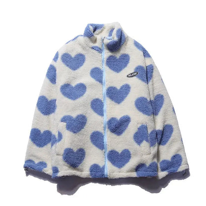 CHAQUETA POLAR DE BORREGUITO CON ESTAMPADO DE CORAZONES Y CREMALLERA
