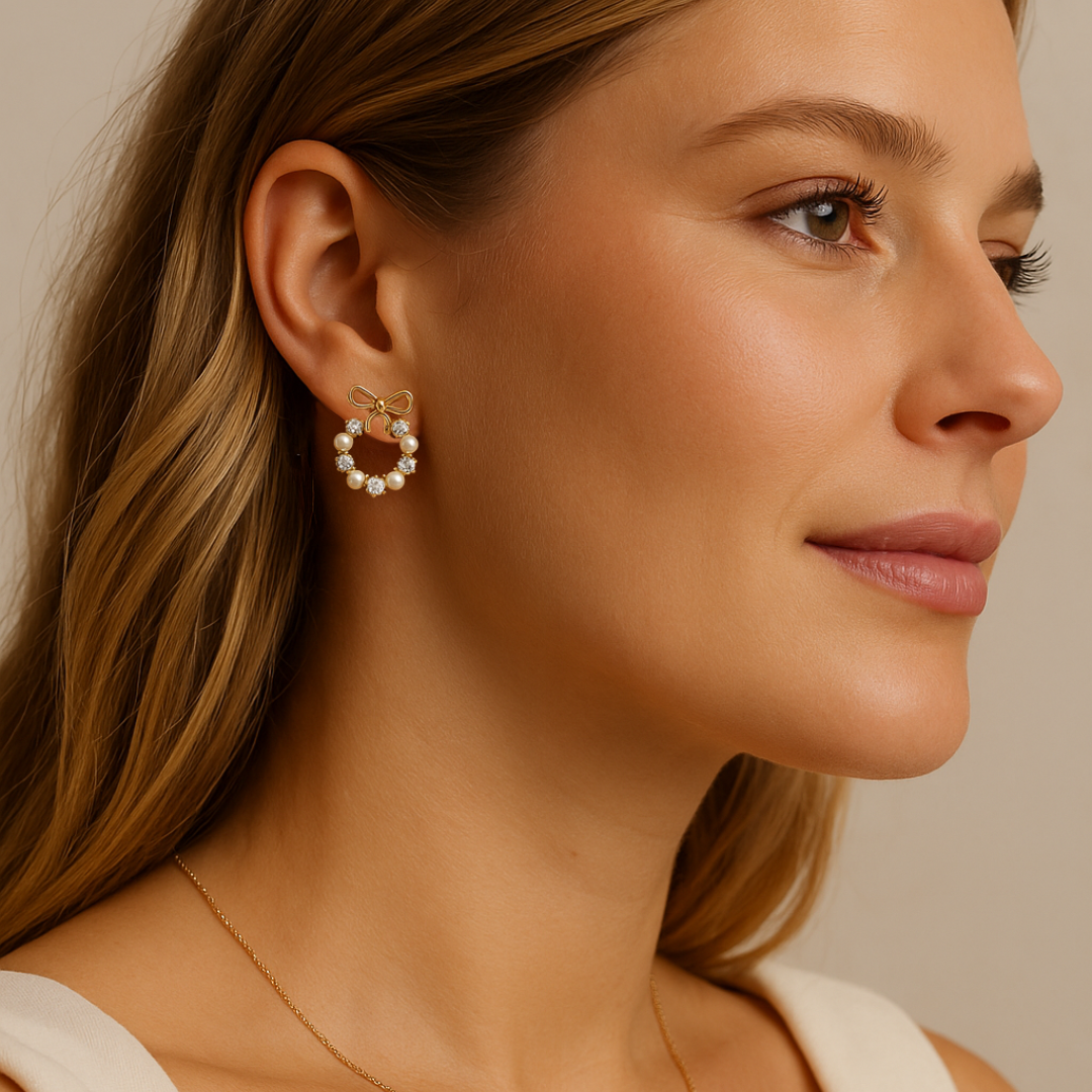 PENDIENTES VALENTINA ROCHE ARO CON LAZO DORADO Y CIRCONITAS