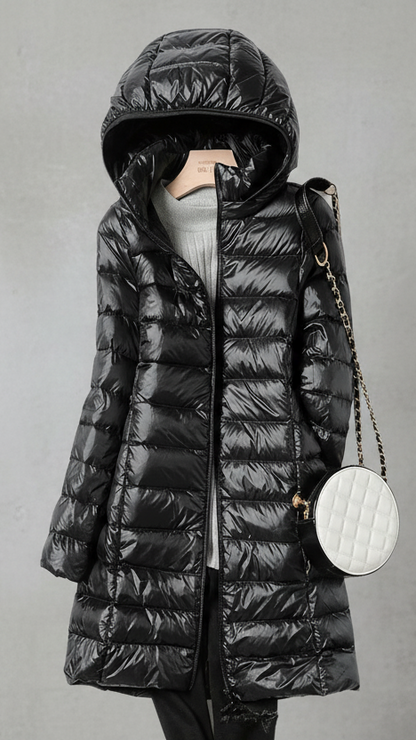 ABRIGO ACOLCHADO LARGO CON CAPUCHA
