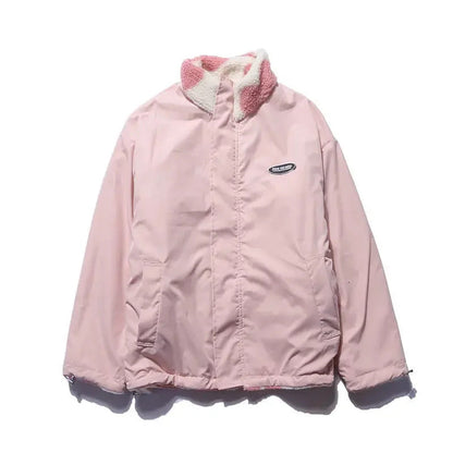 CHAQUETA POLAR DE BORREGUITO CON ESTAMPADO DE CORAZONES Y CREMALLERA
