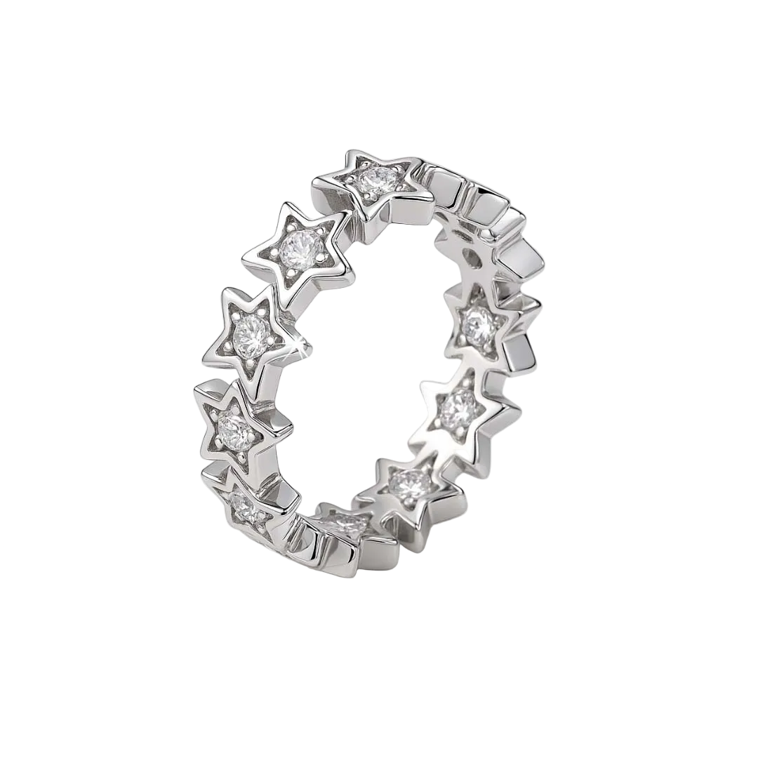 ANILLO VALENTINA ROCHE PLATEADO DE ESTRELLAS CON CIRCONITAS