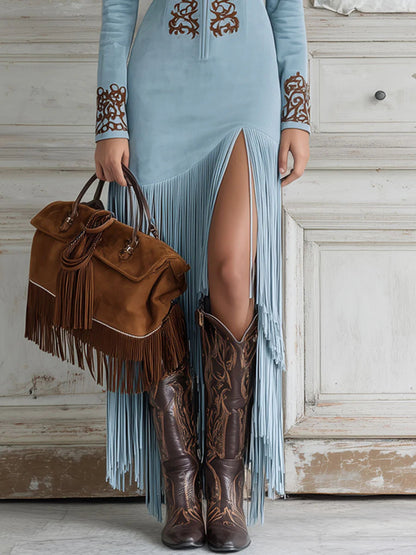 VESTIDO MIDI BOHO BORDADO CON ABERTURA LATERAL