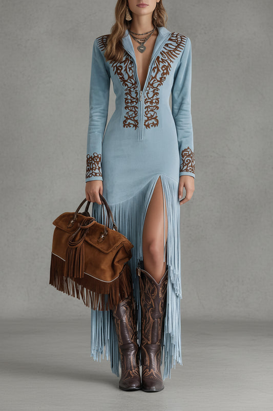 VESTIDO MIDI BOHO BORDADO CON ABERTURA LATERAL