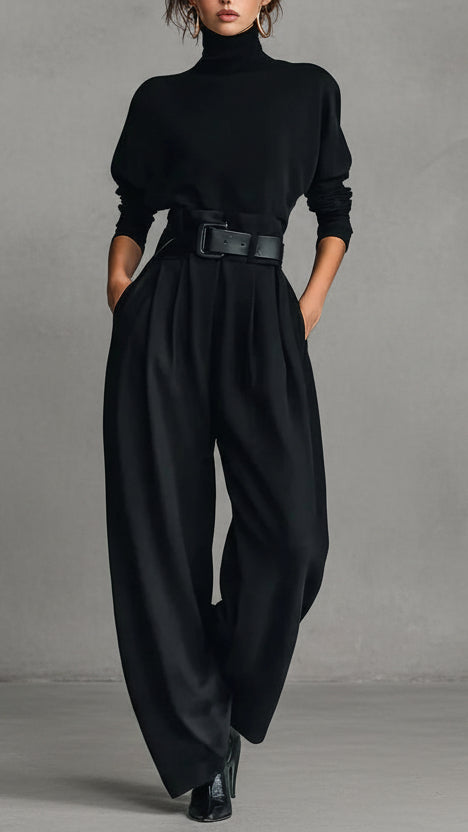 MONO ELEGANTE DE CINTURA ALTA CON CORTE FLUIDO