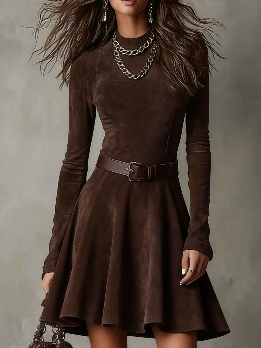 VESTIDO SUEDE CHOCOLATE VINTAGE
