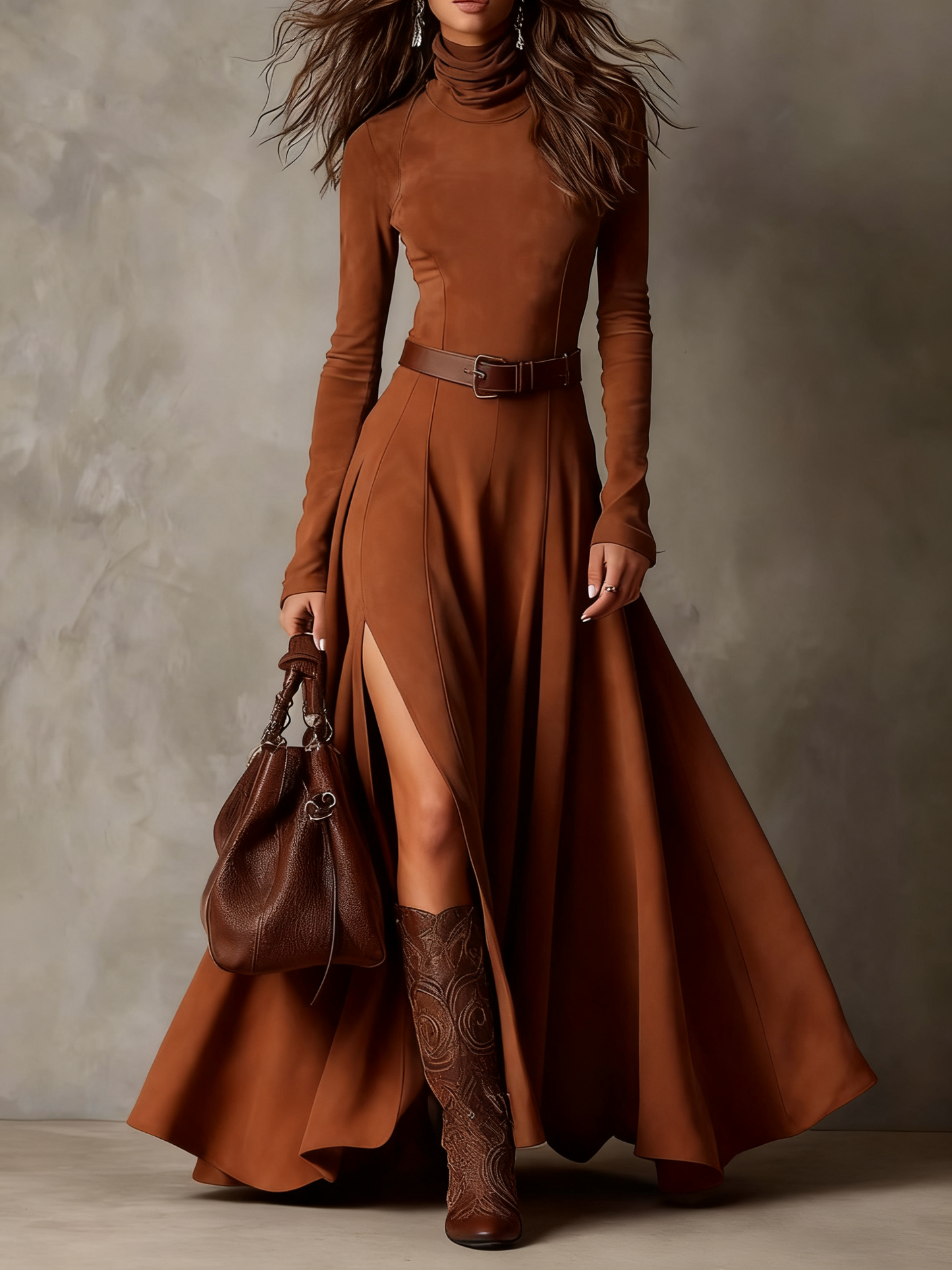 VESTIDO SUEDE CHOCOLATE HIGH NECK