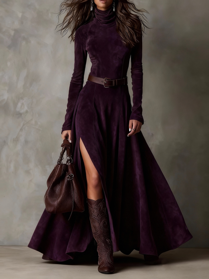 VESTIDO SUEDE CHOCOLATE HIGH NECK