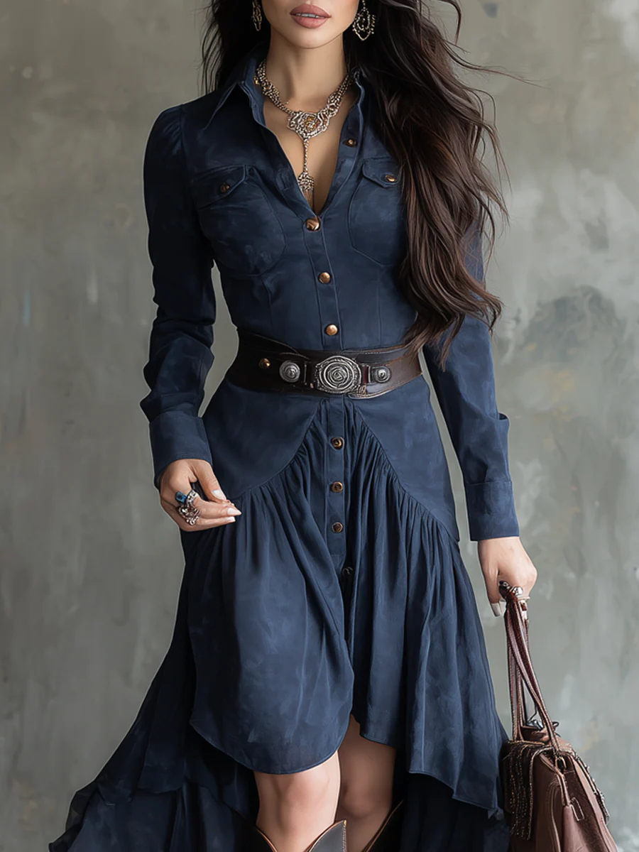 VESTIDO SUEDE NAVY WESTERN