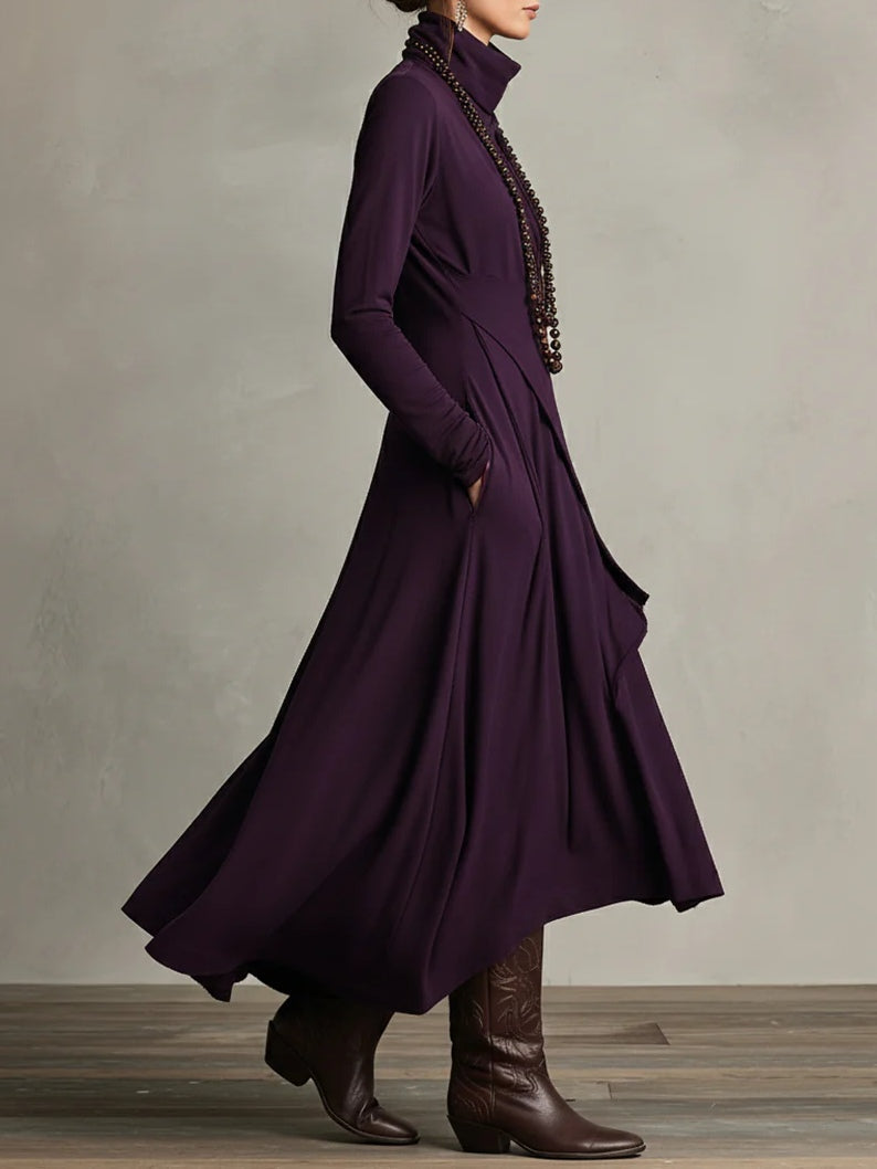 VESTIDO LARGO ASIMÉTRICO DE CUELLO ALTO ELEGANTE