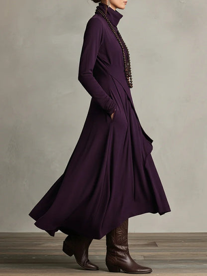 VESTIDO LARGO ASIMÉTRICO DE CUELLO ALTO ELEGANTE