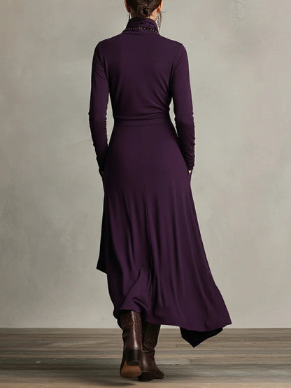 VESTIDO LARGO ASIMÉTRICO DE CUELLO ALTO ELEGANTE