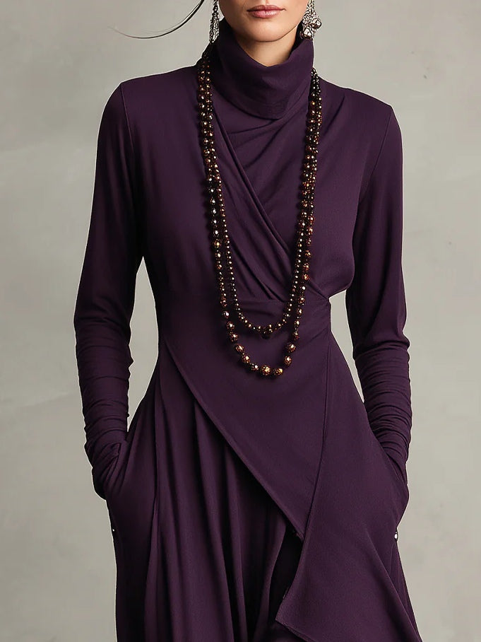 VESTIDO LARGO ASIMÉTRICO DE CUELLO ALTO ELEGANTE