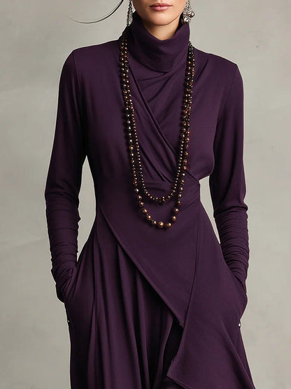 VESTIDO LARGO ASIMÉTRICO DE CUELLO ALTO ELEGANTE