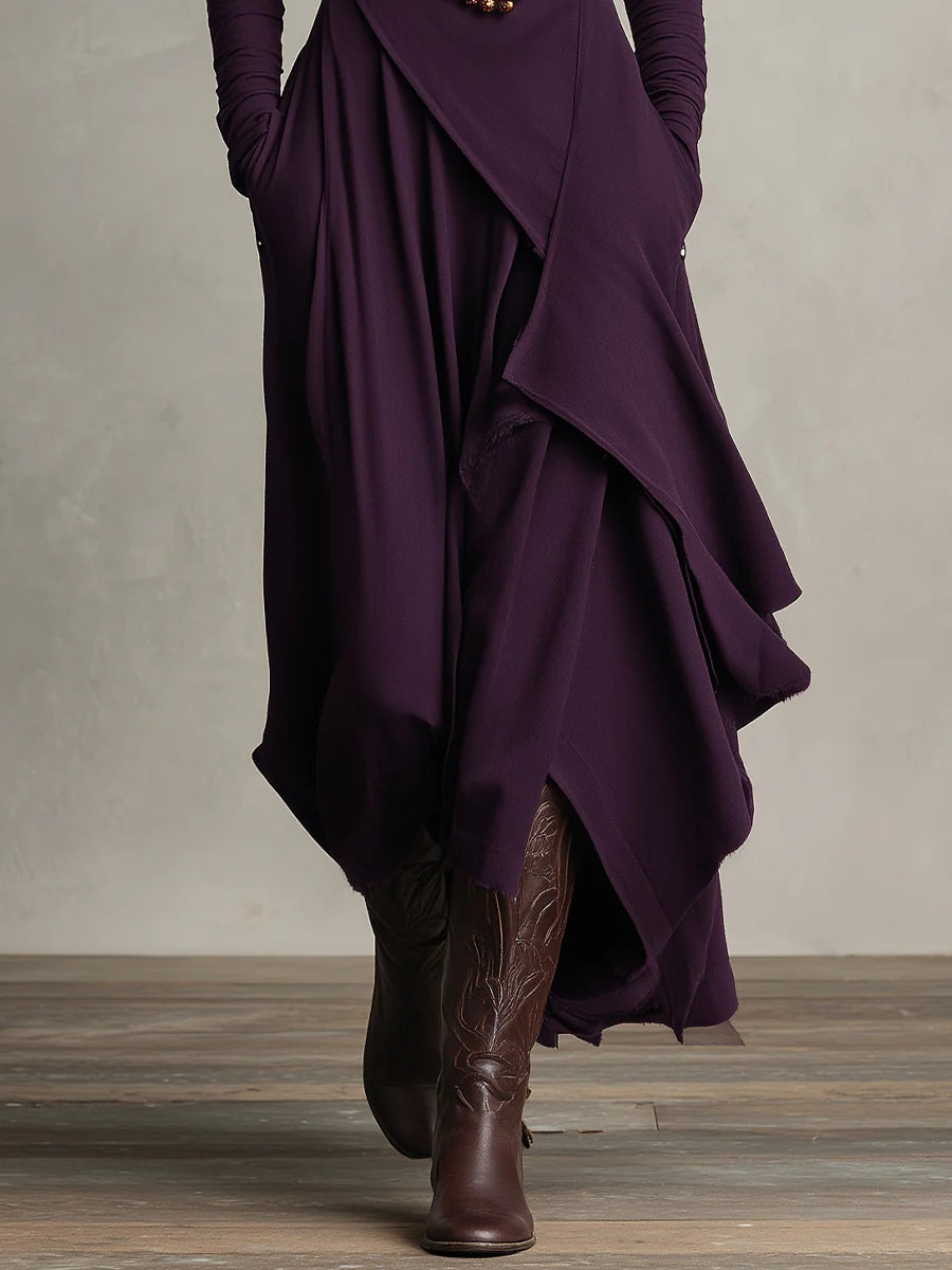 VESTIDO LARGO ASIMÉTRICO DE CUELLO ALTO ELEGANTE