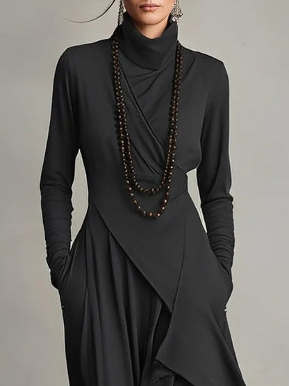 VESTIDO LARGO ASIMÉTRICO DE CUELLO ALTO ELEGANTE