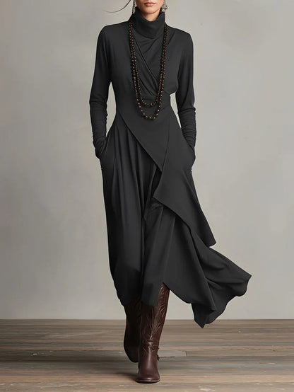 VESTIDO LARGO ASIMÉTRICO DE CUELLO ALTO ELEGANTE
