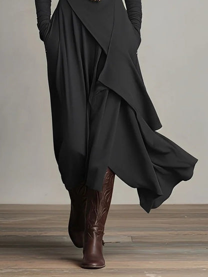 VESTIDO LARGO ASIMÉTRICO DE CUELLO ALTO ELEGANTE