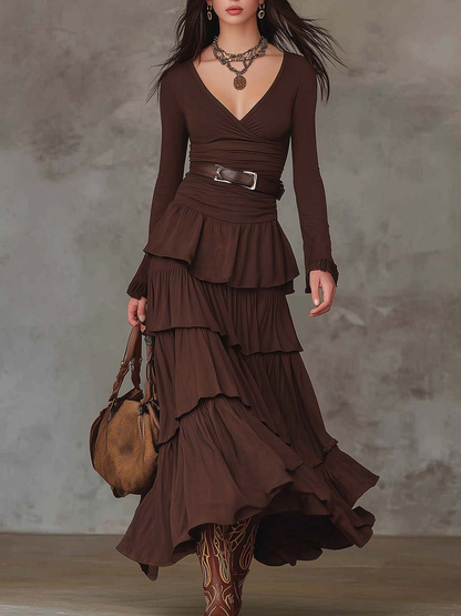 VESTIDO LORETTA CHOCOLATE MIDI