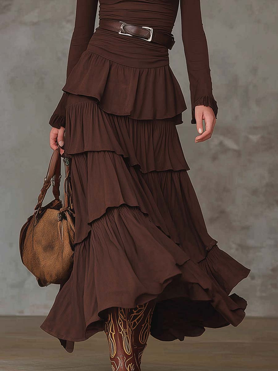 VESTIDO LORETTA CHOCOLATE MIDI