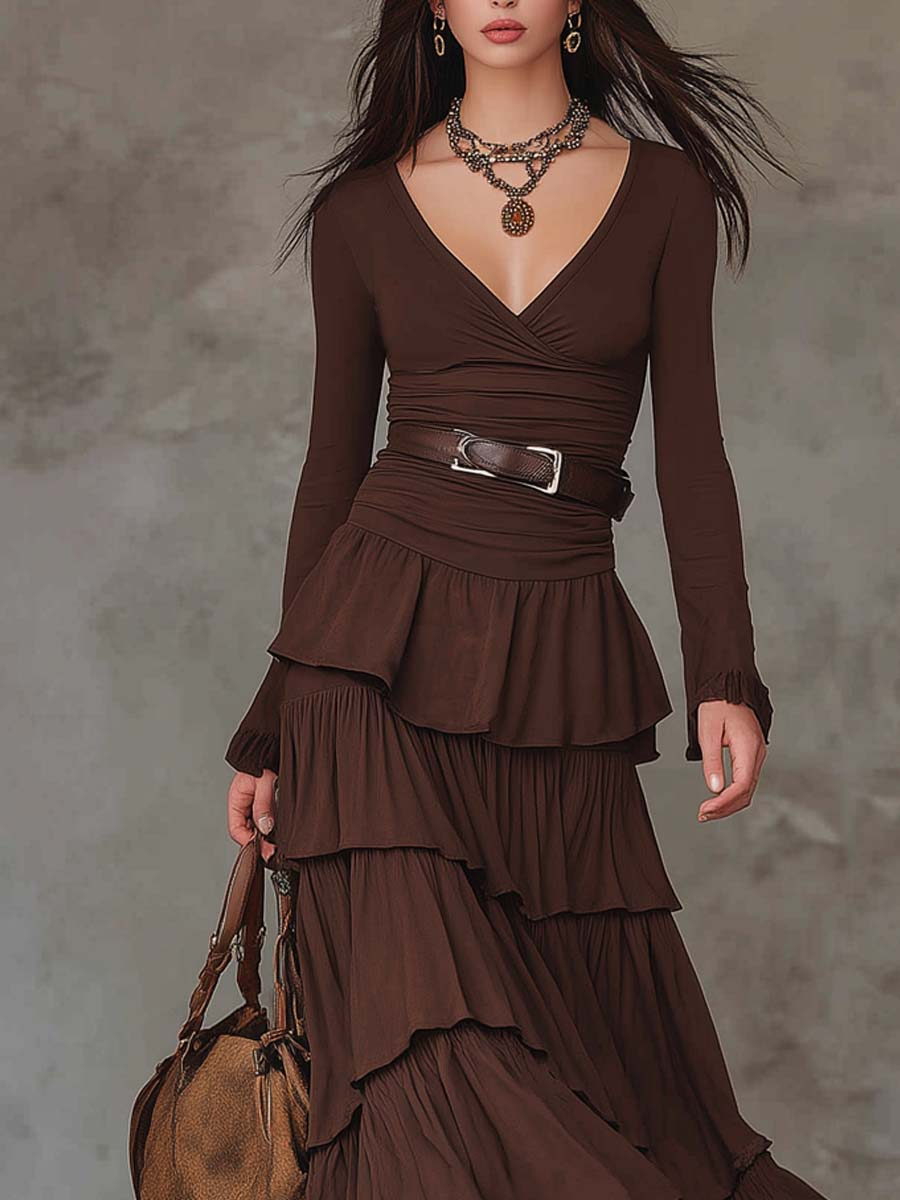 VESTIDO LORETTA CHOCOLATE MIDI