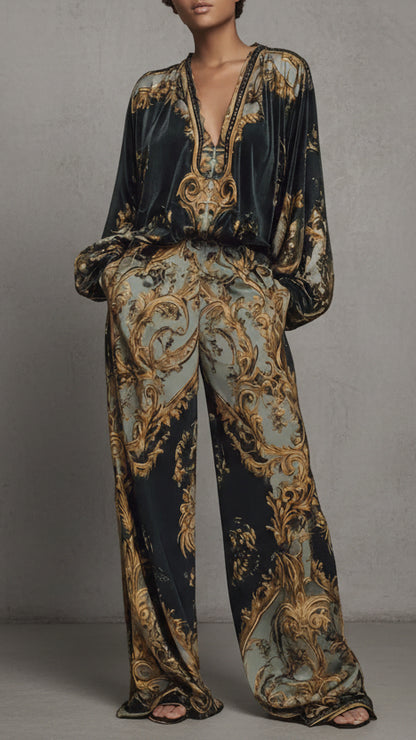 CONJUNTO ESTAMPADO DE DOS PIEZAS CON PANTALÓN ANCHO