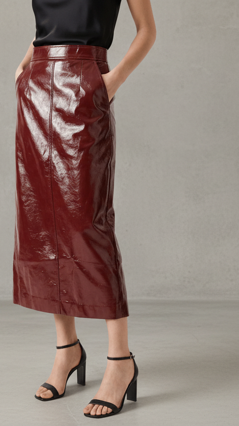 FALDA MIDI EFECTO PIEL ELEGANCIA ESTRUCTURADA