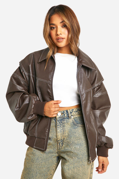 CHAQUETA EFECTO PIEL OVERSIZE