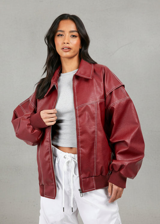 CHAQUETA EFECTO PIEL OVERSIZE