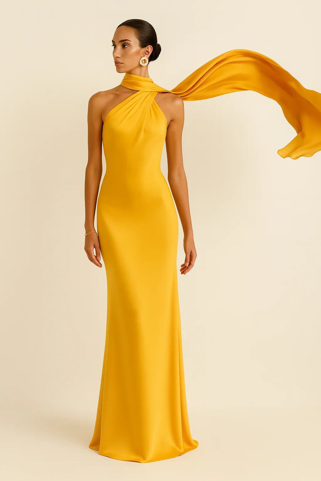 VESTIDO LARGO SATINADO DE GALA