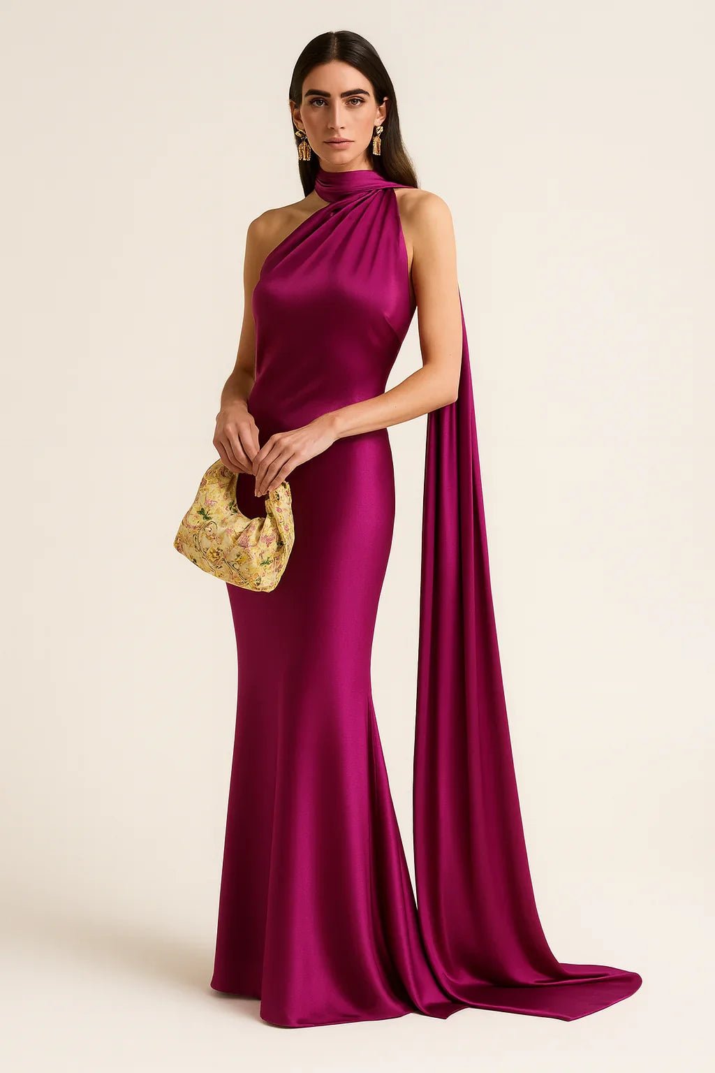 VESTIDO LARGO SATINADO DE GALA