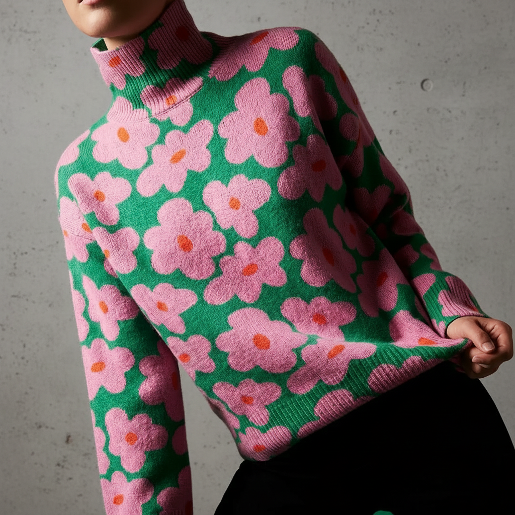 JERSEY LIVINIA - FLORAL CON CUELLO ALTO