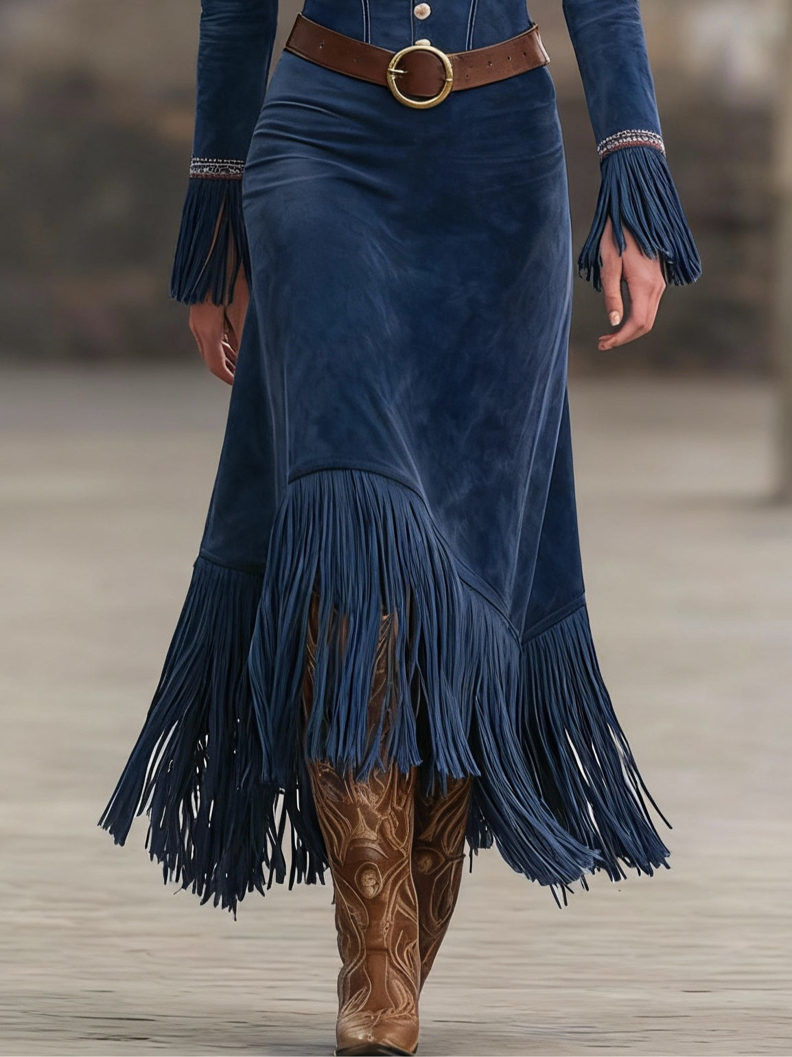 VESTIDO DAKOTA INDIGO FRINGE