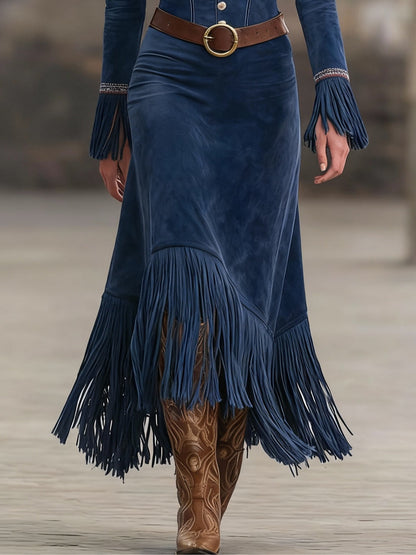 VESTIDO DAKOTA INDIGO FRINGE