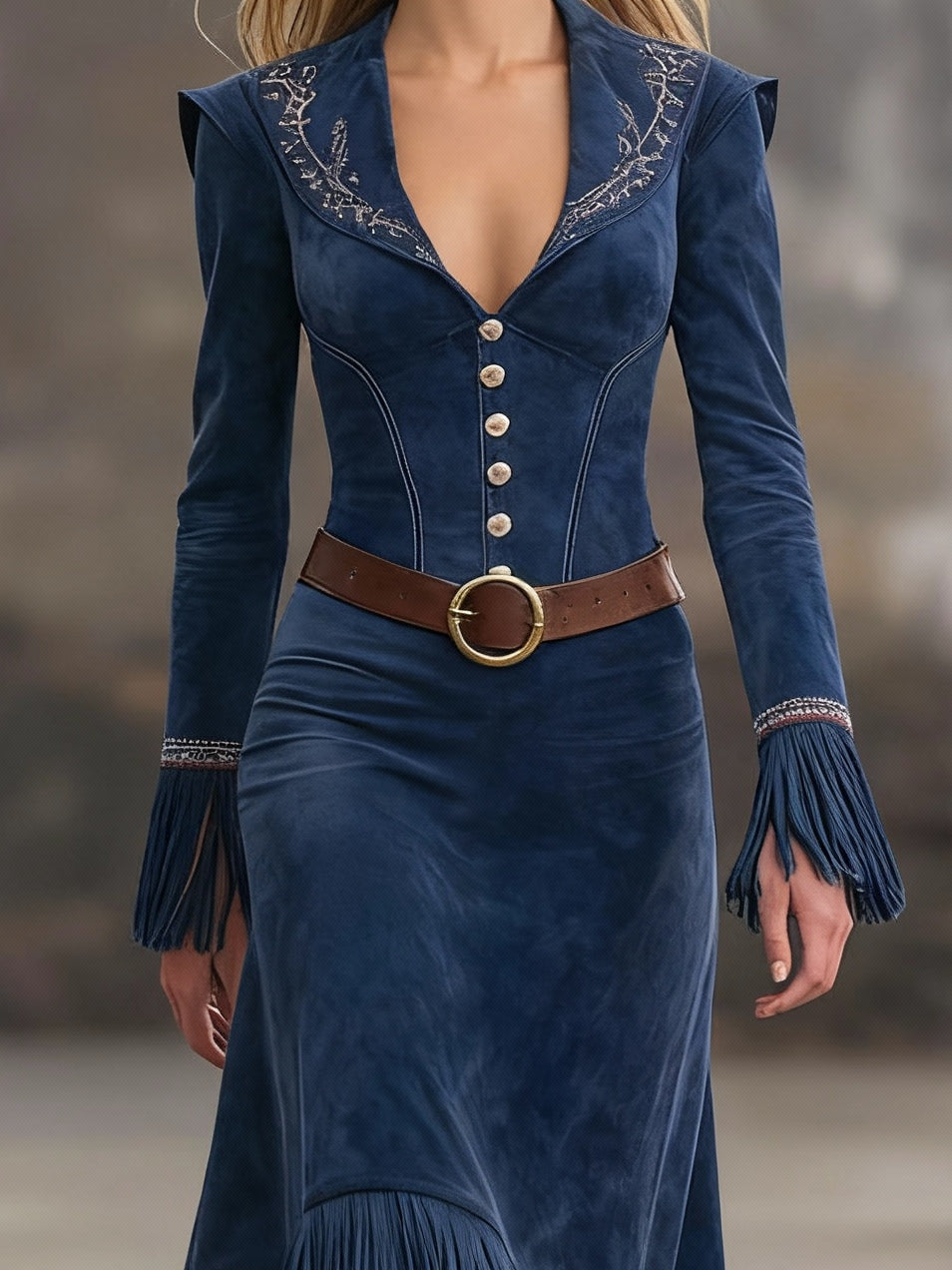 VESTIDO DAKOTA INDIGO FRINGE