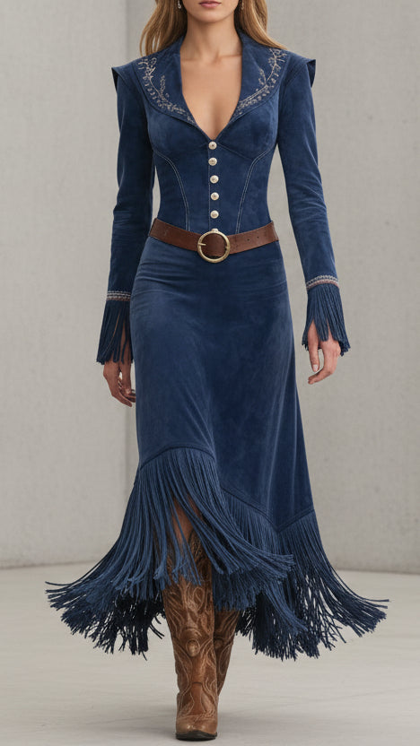 VESTIDO DAKOTA INDIGO FRINGE
