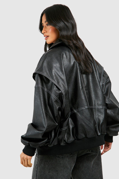 CHAQUETA EFECTO PIEL OVERSIZE