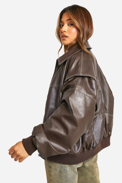 CHAQUETA EFECTO PIEL OVERSIZE