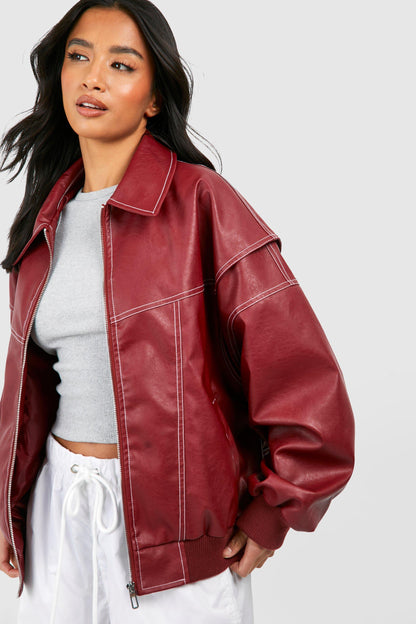 CHAQUETA EFECTO PIEL OVERSIZE