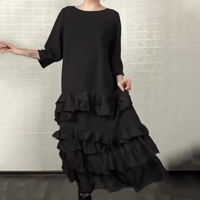 VESTIDO FLUIDO OVERSIZE CON VOLANTES EN CAPAS