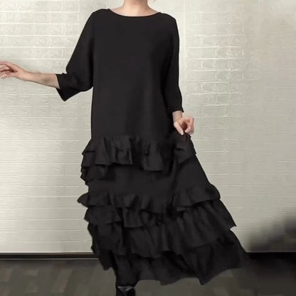 VESTIDO FLUIDO OVERSIZE CON VOLANTES EN CAPAS