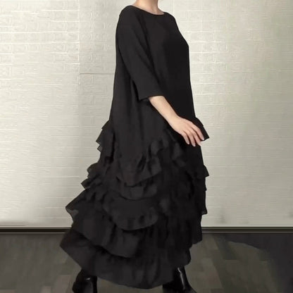 VESTIDO FLUIDO OVERSIZE CON VOLANTES EN CAPAS