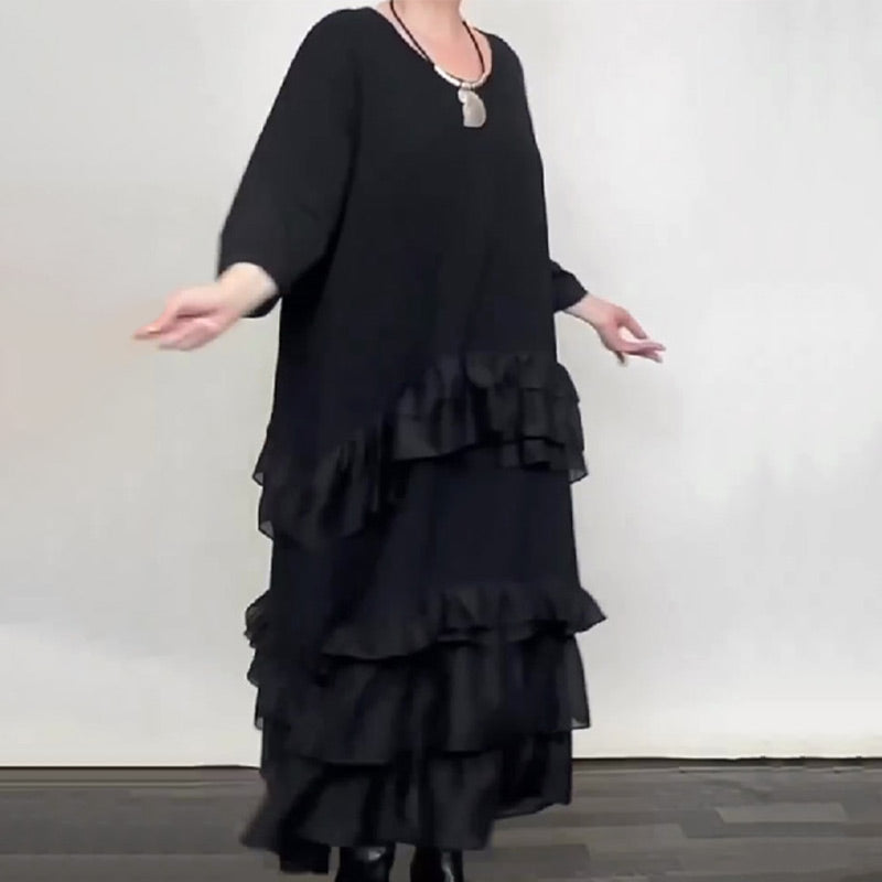 VESTIDO FLUIDO OVERSIZE CON VOLANTES EN CAPAS