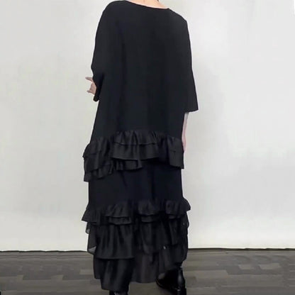 VESTIDO FLUIDO OVERSIZE CON VOLANTES EN CAPAS