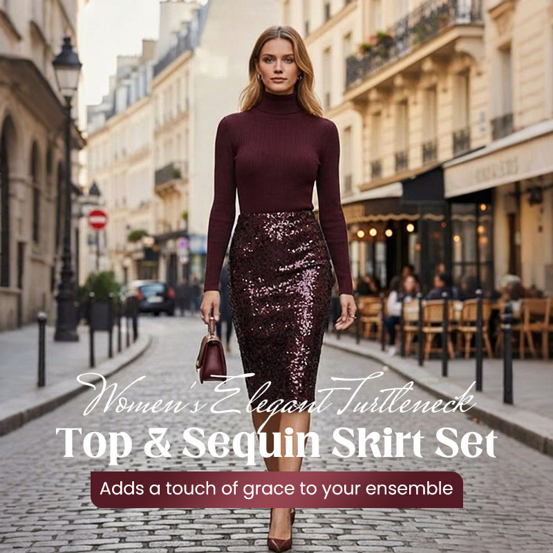 CONJUNTO SOFISTICADO DE PUNTO Y FALDA DE LENTEJUELAS PARA MUJER