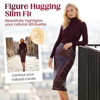 CONJUNTO SOFISTICADO DE PUNTO Y FALDA DE LENTEJUELAS PARA MUJER