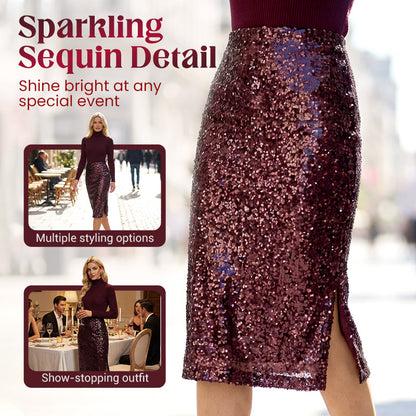 CONJUNTO SOFISTICADO DE PUNTO Y FALDA DE LENTEJUELAS PARA MUJER