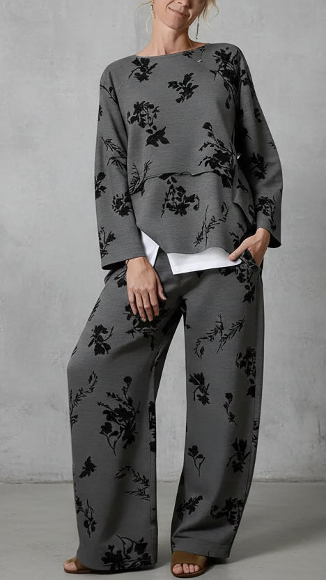 CONJUNTO FLORAL VINTAGE DE DOS PIEZAS CON TOP FLUIDO Y PANTALÓN AMPLIO